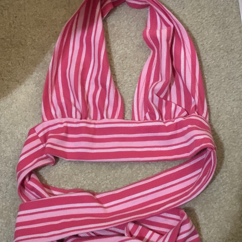 SHEIN Pink Striped Crop Top